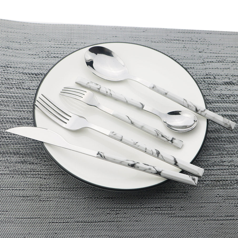 Set di posate con manico in legno e marmo Acciaio inossidabile