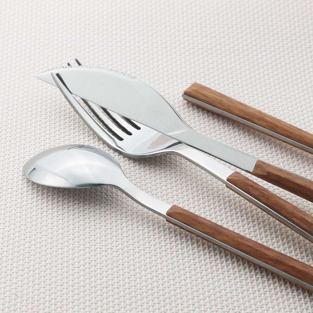 Set di posate con manico in legno e marmo Acciaio inossidabile