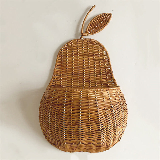 Cesto di stoccaggio a forma di mela e pera in rattan vintage