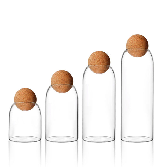 Bottiglia trasparente di stoccaggio sughero sigillato