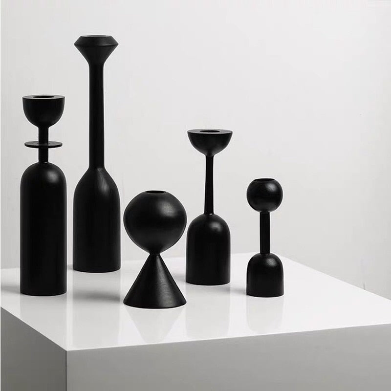 Portacandele in legno nero stile nordico