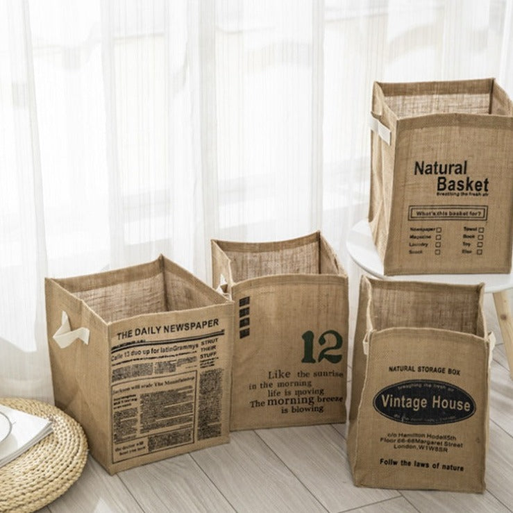 Cestino pieghevole in cotone e lino