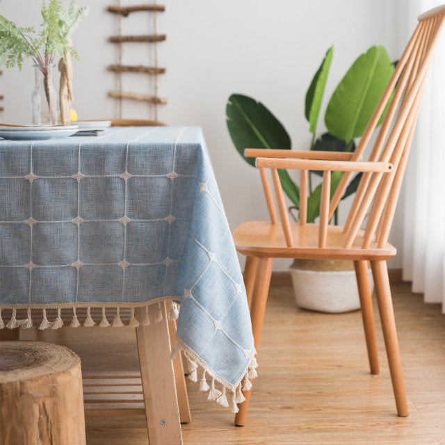 Tovaglia in lino di cotone con ricamo rettangolare in stile giapponese