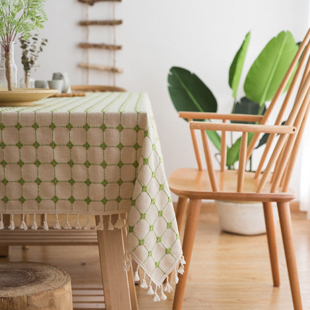 Tovaglia in lino di cotone con ricamo rettangolare in stile giapponese