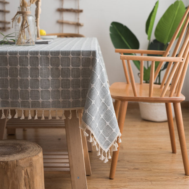 Tovaglia in lino di cotone con ricamo rettangolare in stile giapponese