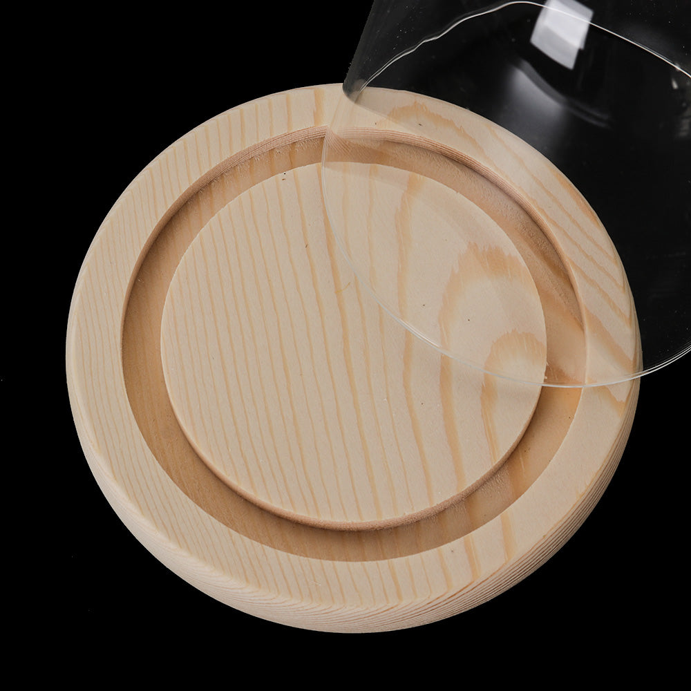 Vaso per fiori in vetro con base in legno