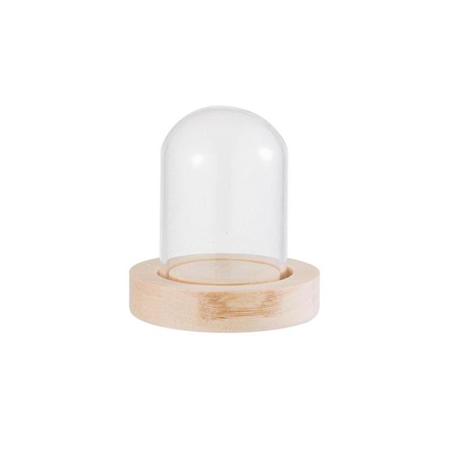 Vaso per fiori in vetro con base in legno