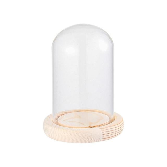 Vaso per fiori in vetro con base in legno