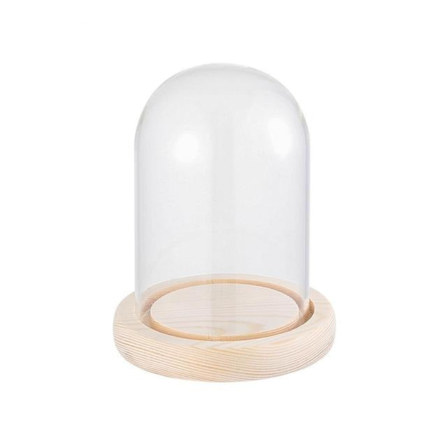 Vaso per fiori in vetro con base in legno