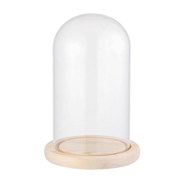 Vaso per fiori in vetro con base in legno