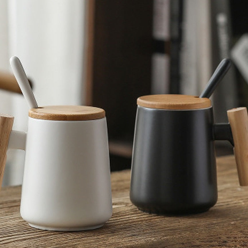 Tazza da caffè in ceramica stile nordico con manico in legno