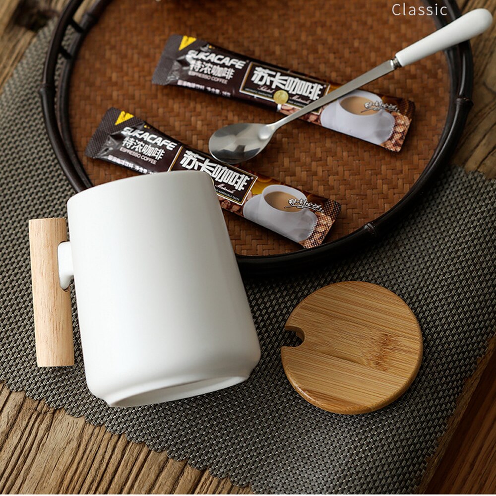 Tazza da caffè in ceramica stile nordico con manico in legno