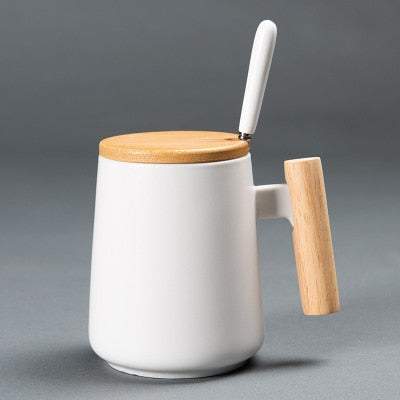 Tazza da caffè in ceramica stile nordico con manico in legno