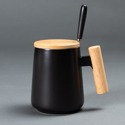 Tazza da caffè in ceramica stile nordico con manico in legno