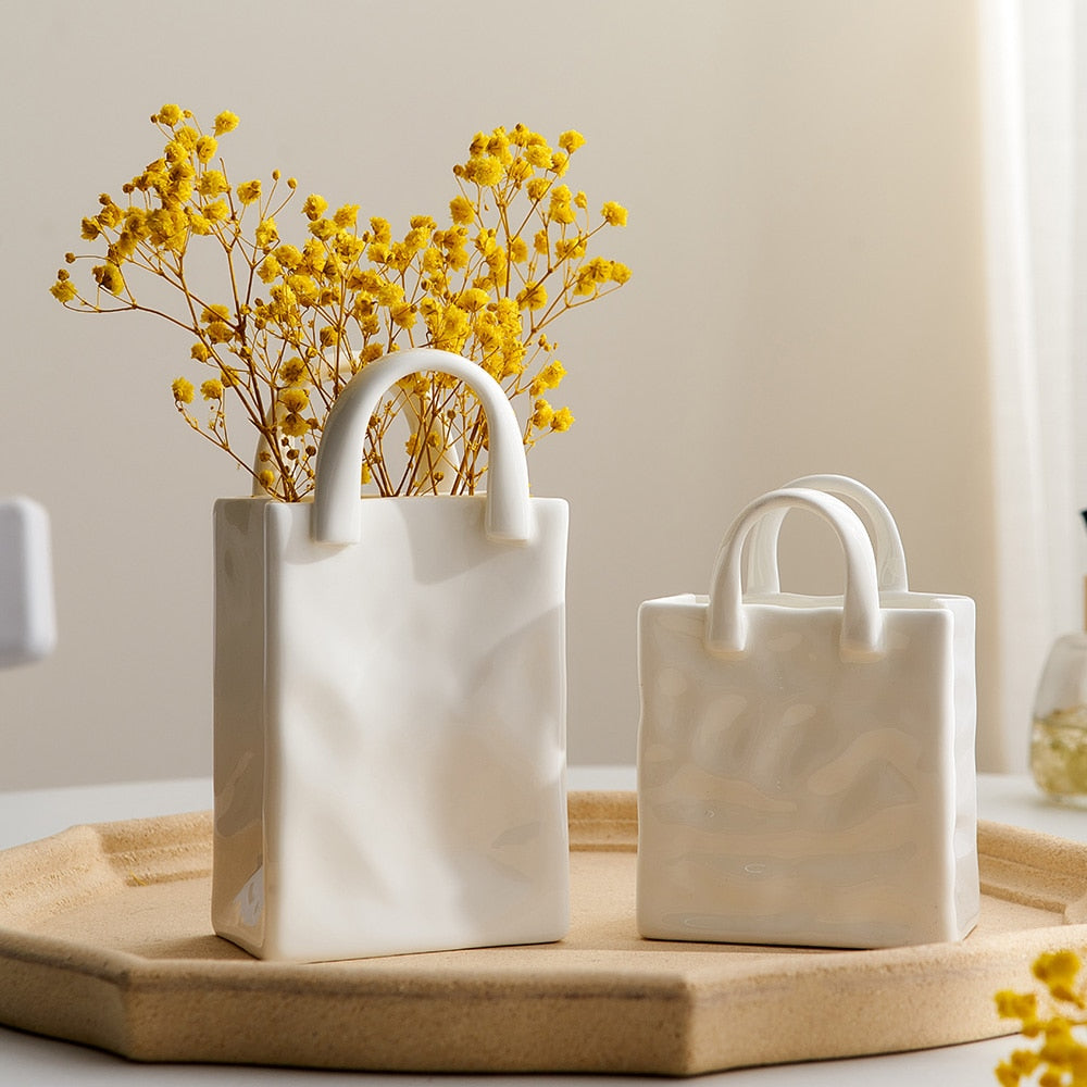 Vaso da fiori portatile in ceramica bianca nordica per l'arredamento della casa