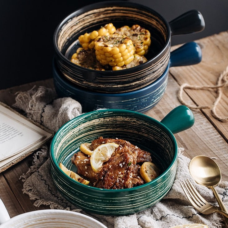 Ciotole in ceramica nordica con manico elegante