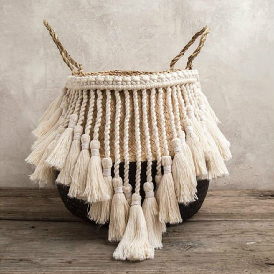 Macrame Tassel Wicker Basket fatto a mano