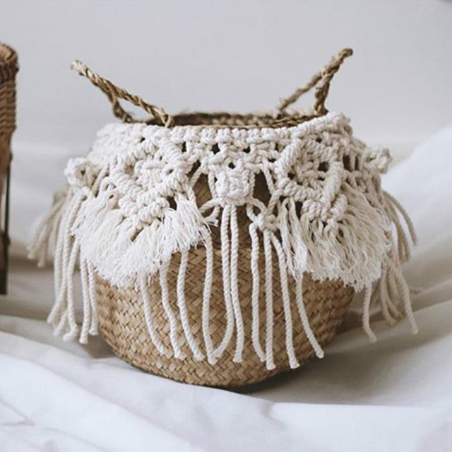 Macrame Tassel Wicker Basket fatto a mano