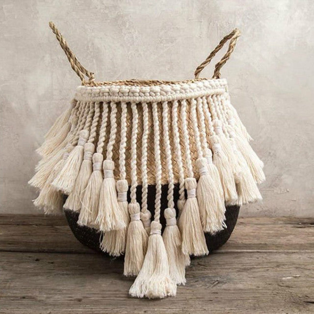 Macrame Tassel Wicker Basket fatto a mano