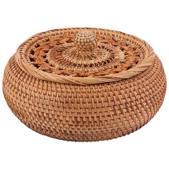 Scatole rotonde in rattan con coperchio intrecciate a mano