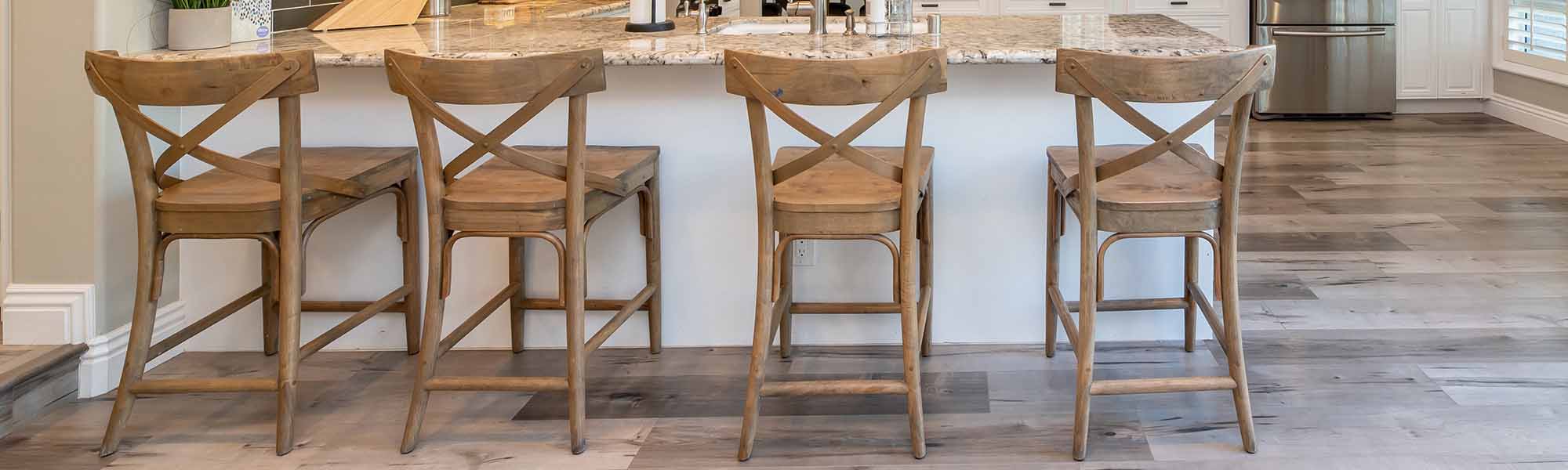 Scandinavian-style wooden chairs in the dining room