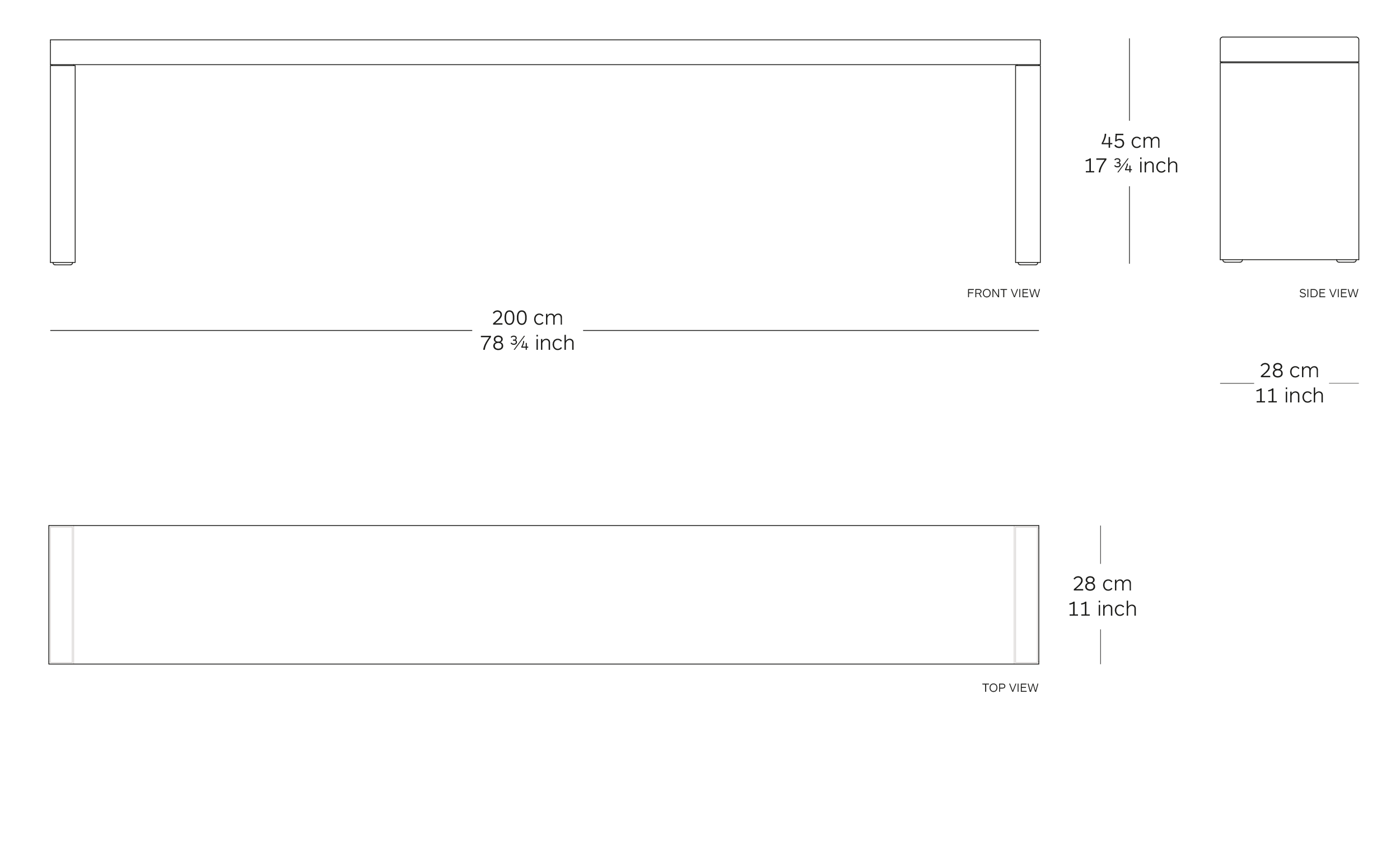 PLANK wooden bench dimensions