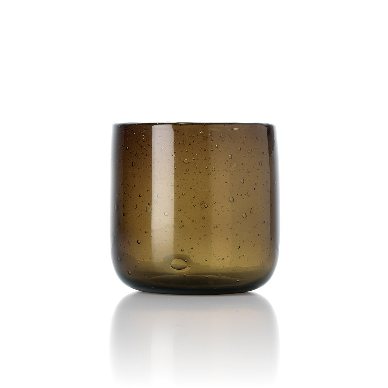 Brown glass candle holder on a white background