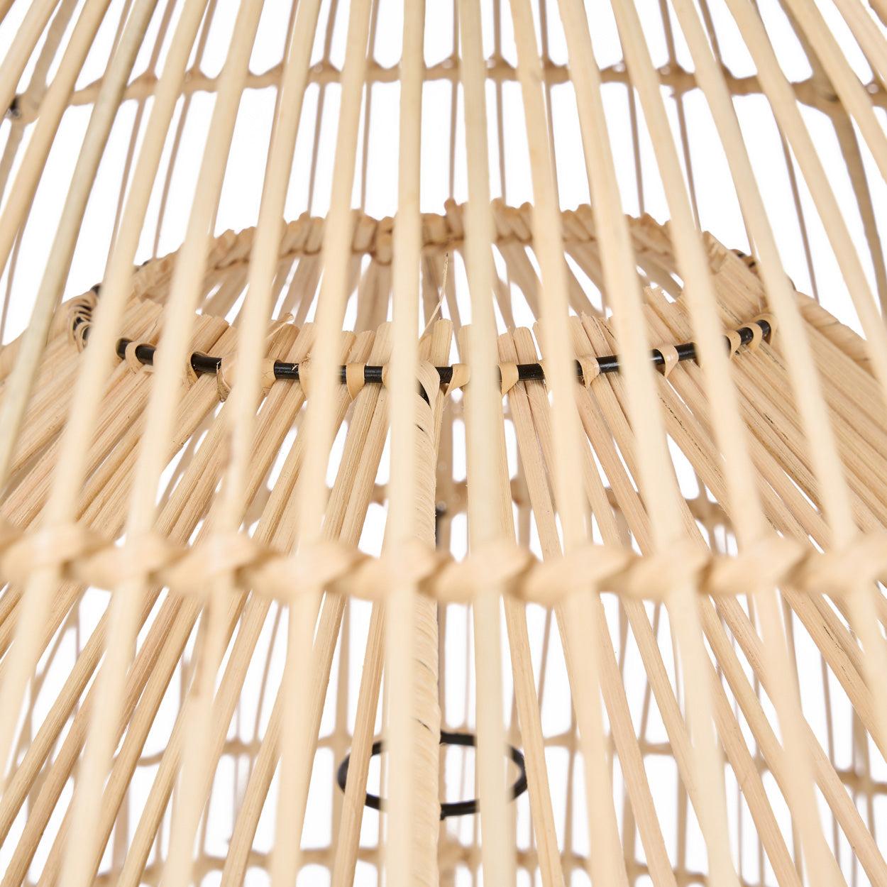 Close view of rattan of The Matcha Whisk Pendant - Natural on a white background 