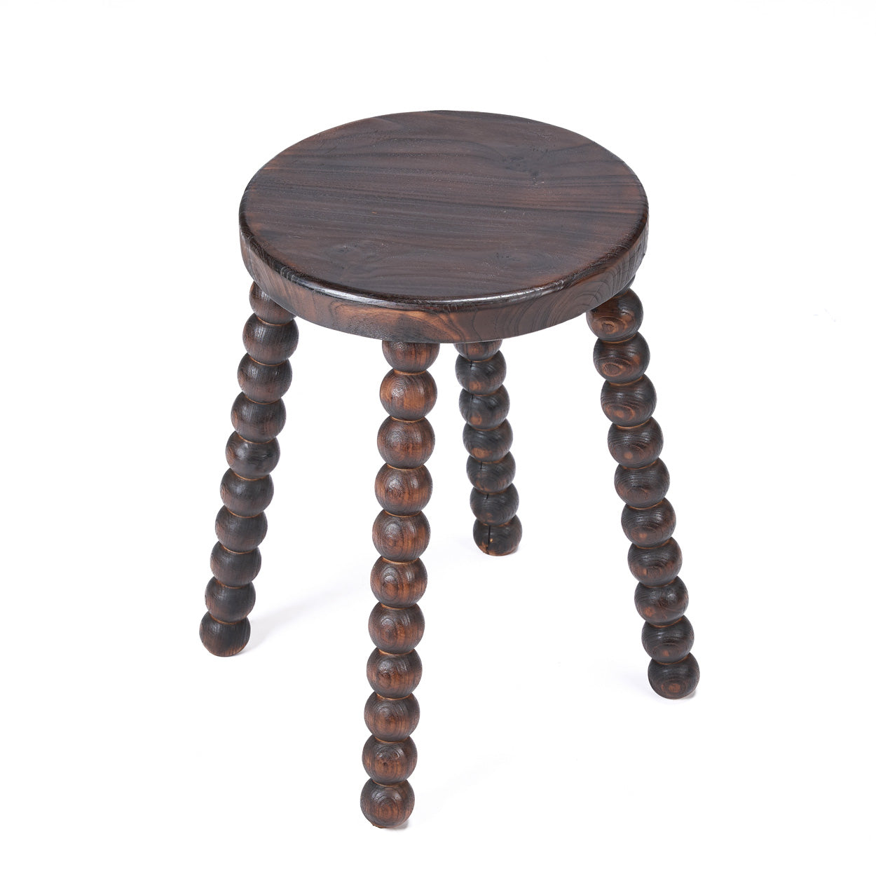 Mango wood stool with spiral legs on a white background