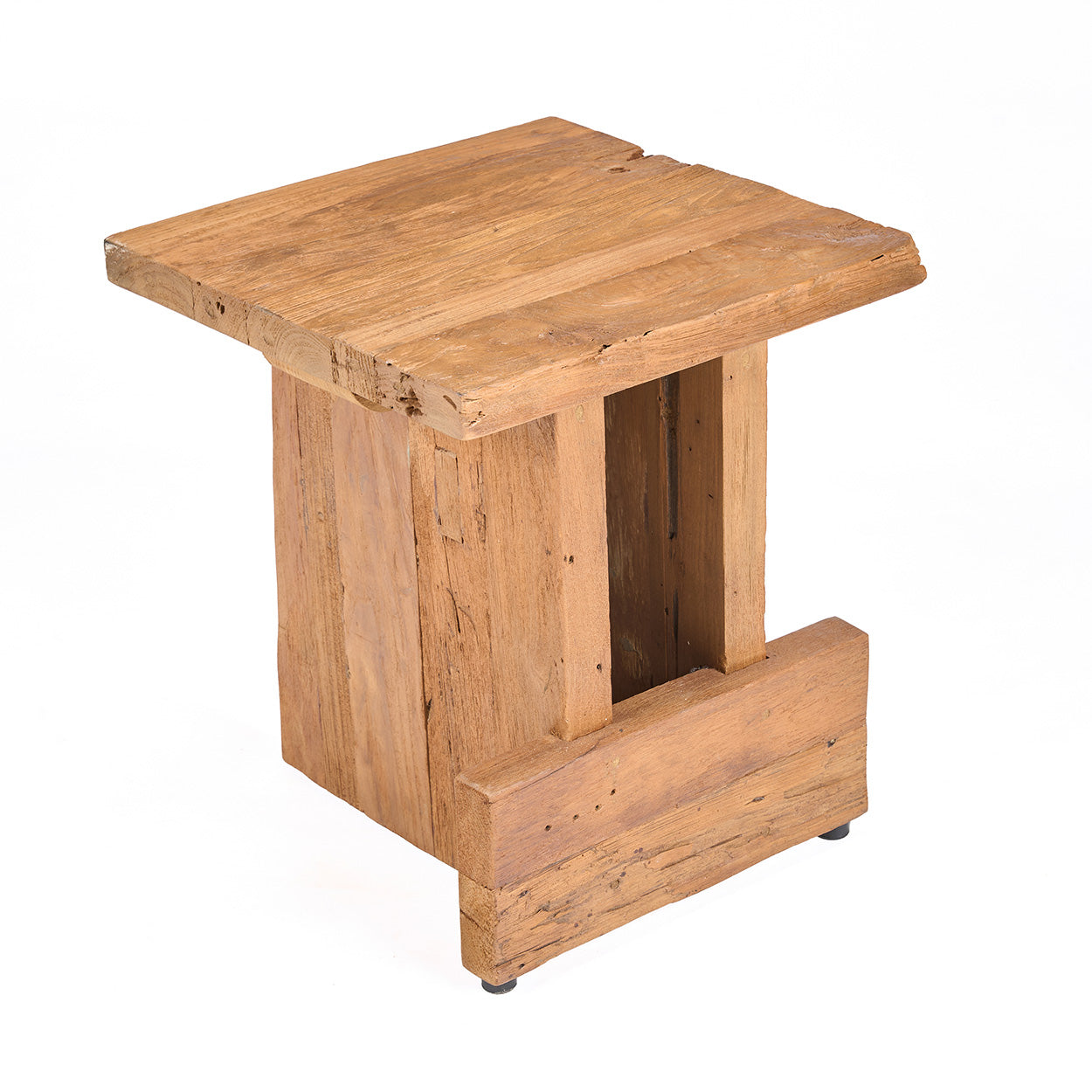 Wooden stool with a rustic design on a white background