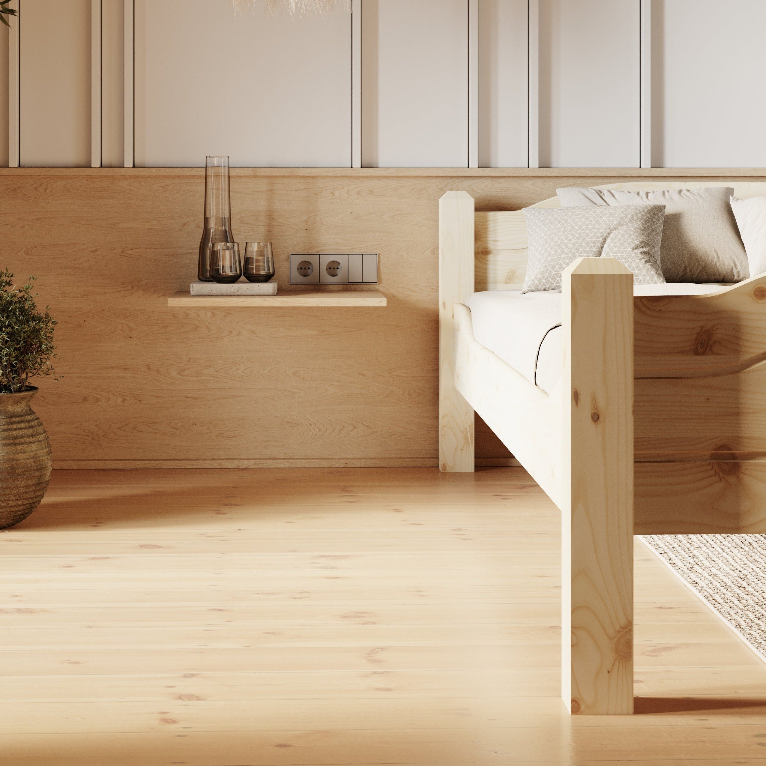LIVA Wooden Bed Lacquered Pine Interior