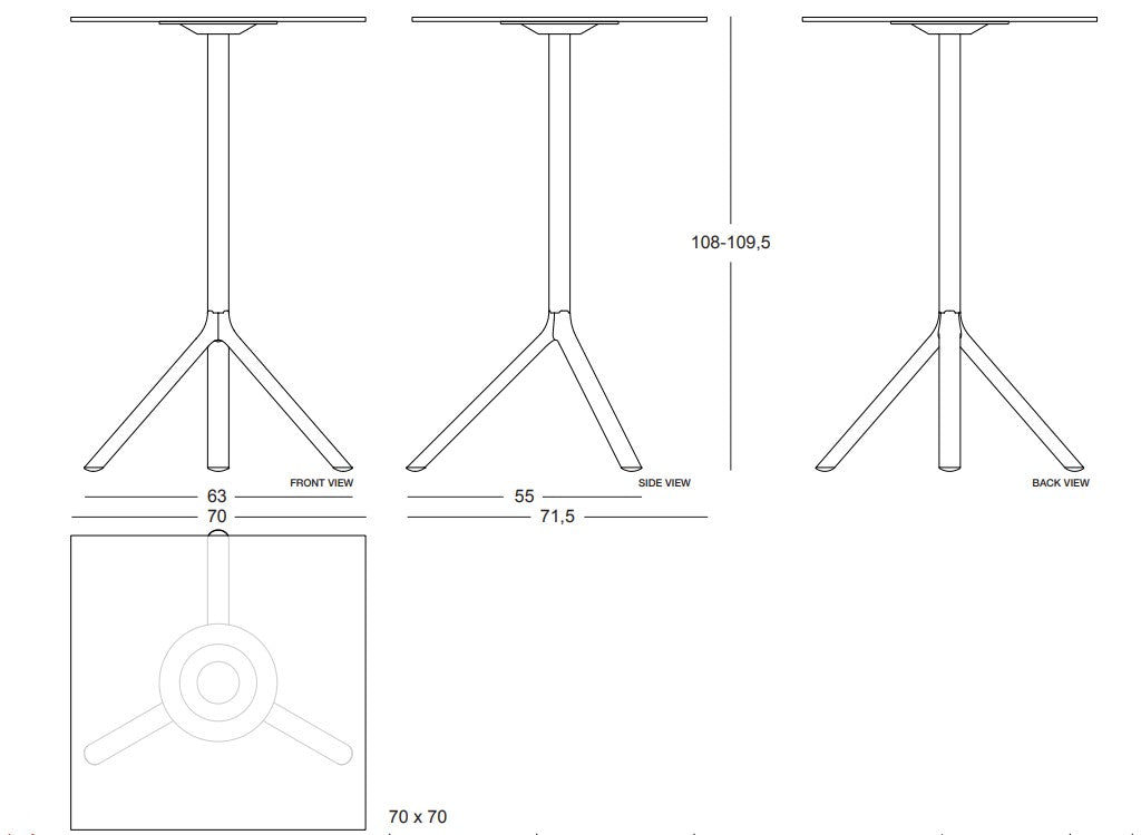 MIURA Table 70x70 H108 Dimensions