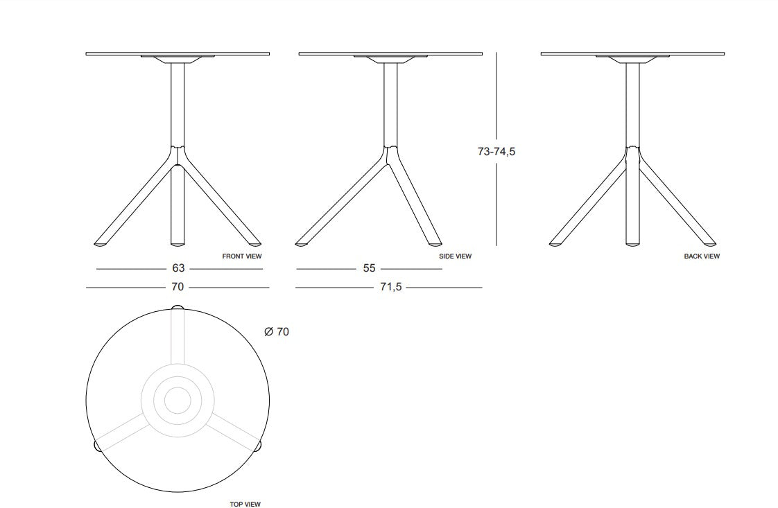MIURA Table H73 D70 Dimensions