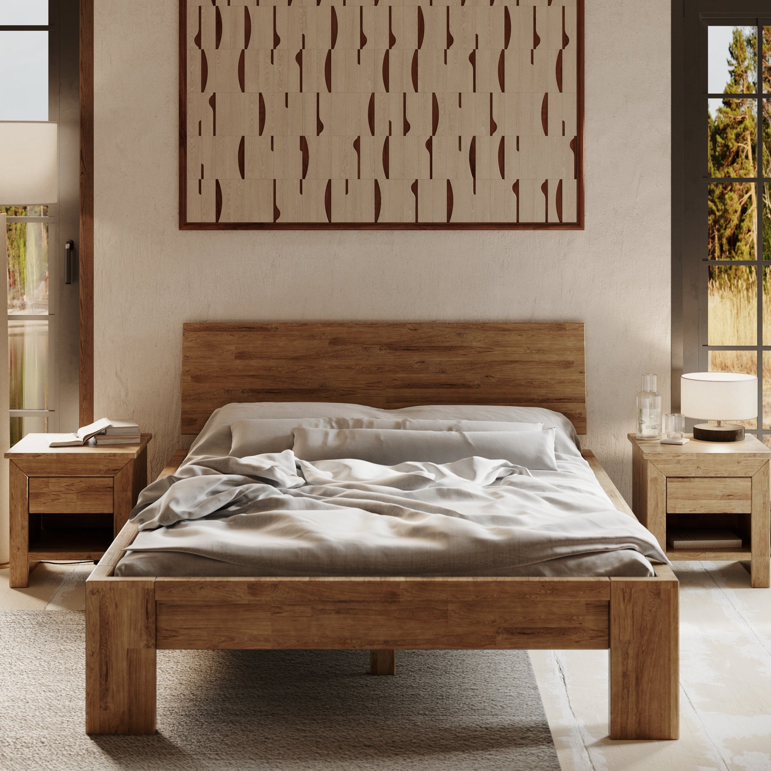 MONTANA Wooden Double Bed Rustical Oak Interior
