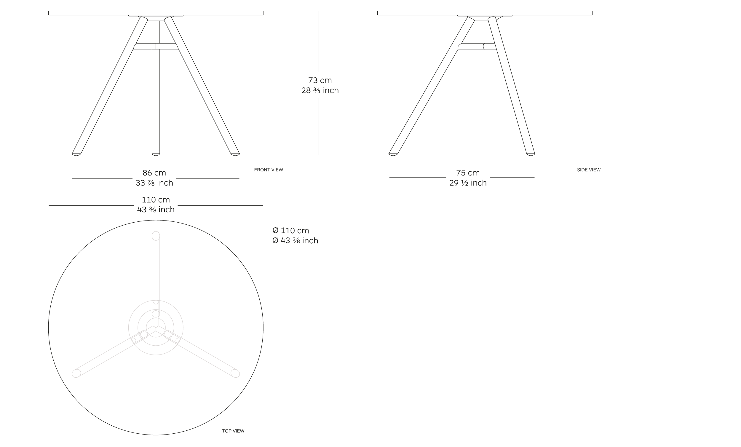 Round MART table with 110 cm table top diameter