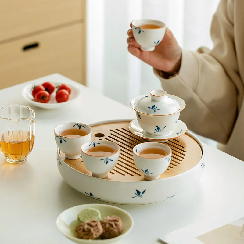 Vassoio da tè in ceramica pura dipinta a mano