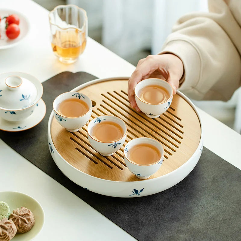Vassoio da tè in ceramica pura dipinta a mano