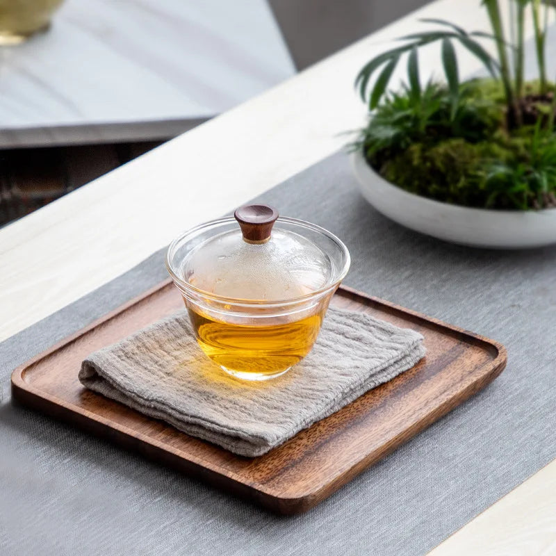Vassoio rettangolare in legno di noce per il tè