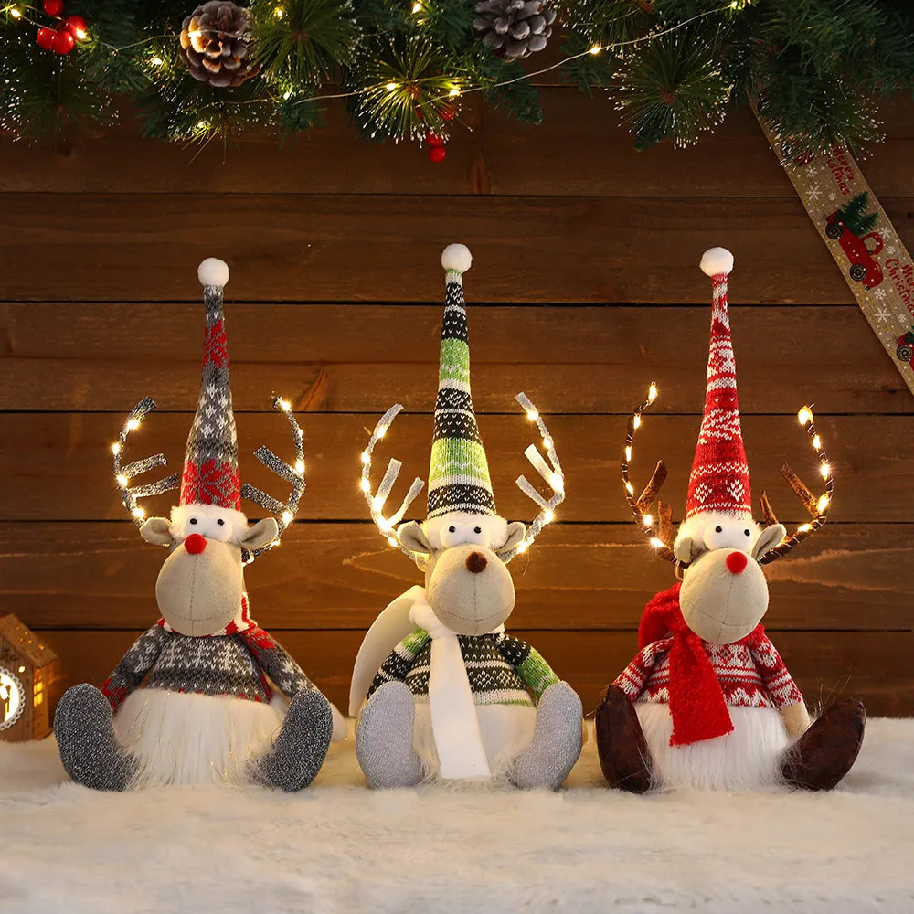 Grande bambola renna di Natale in piedi con luci LED