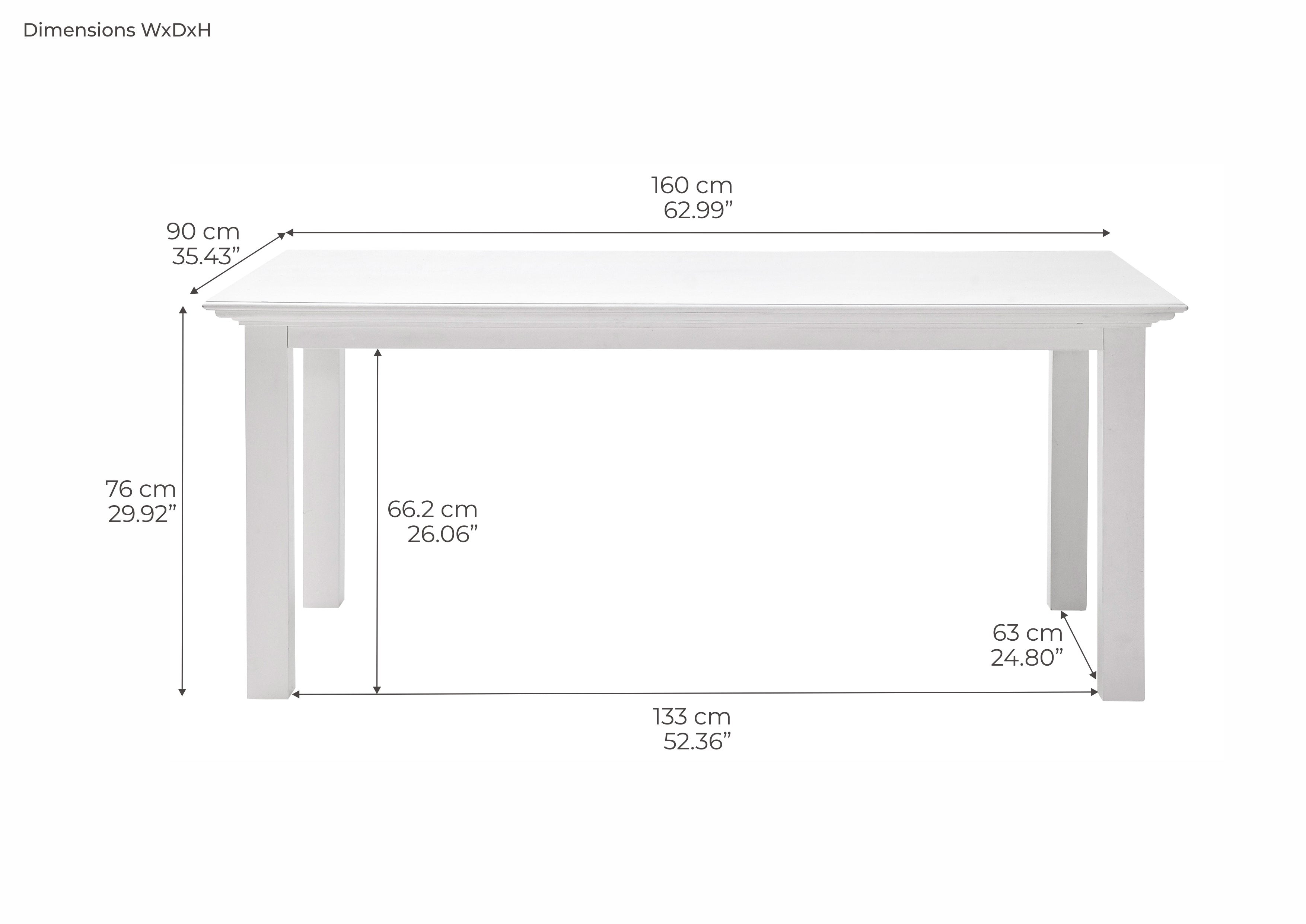 HALIFAX Dining Table 160 Dimensions
