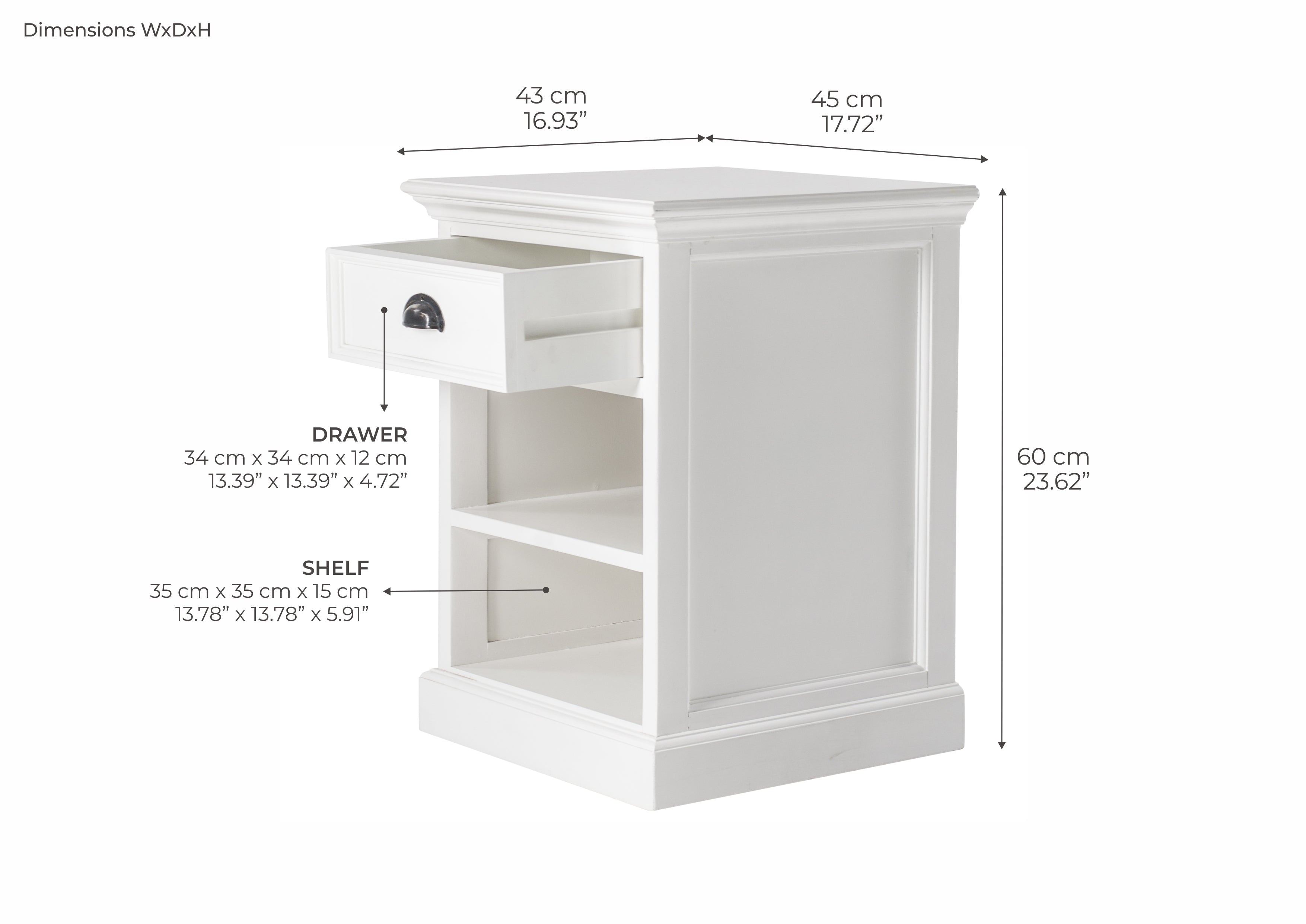 HALIFAX Bedside Table Dimensions