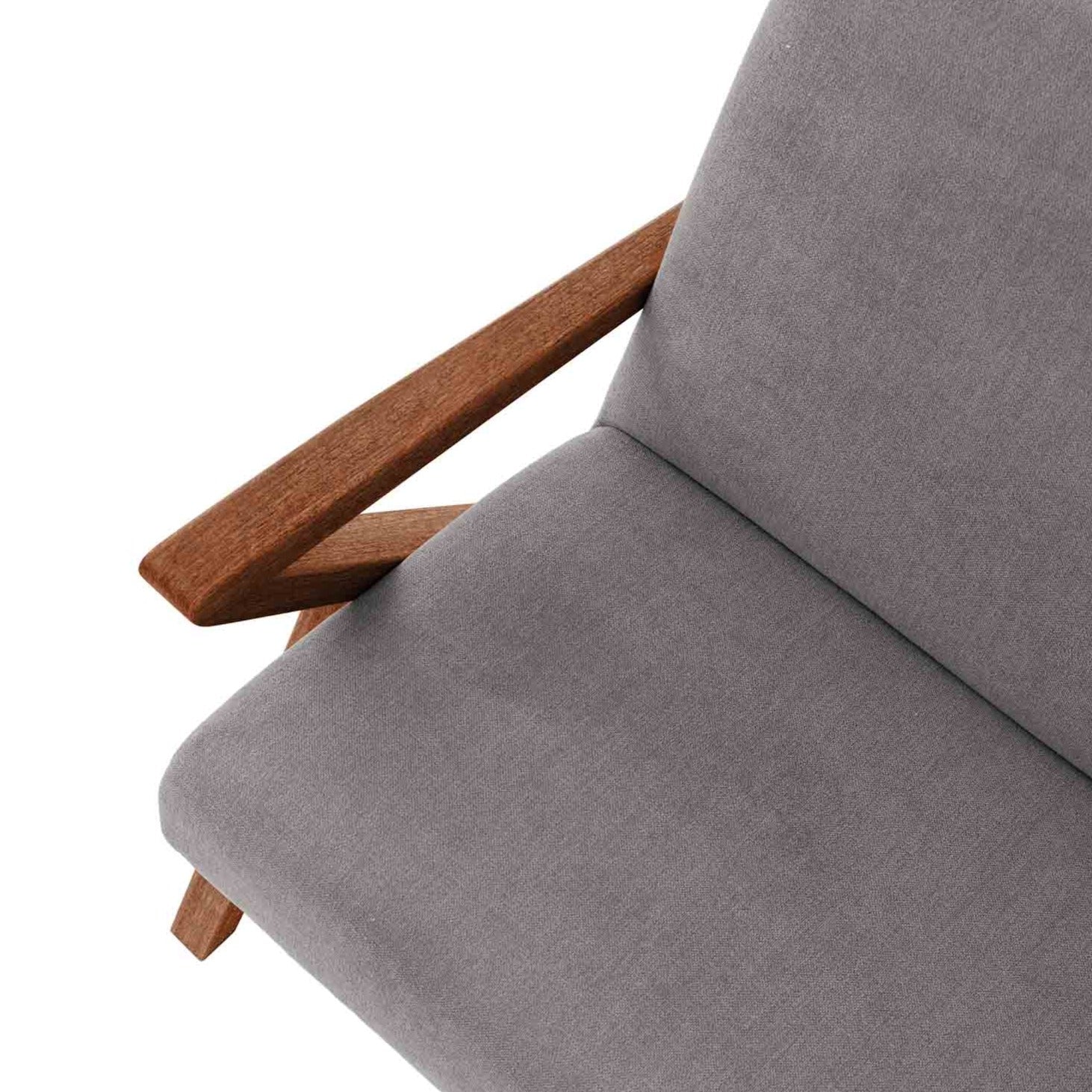  2 Seater Sofa, Beech Wood Frame, Walnut Colour grey fabric, detail top view
