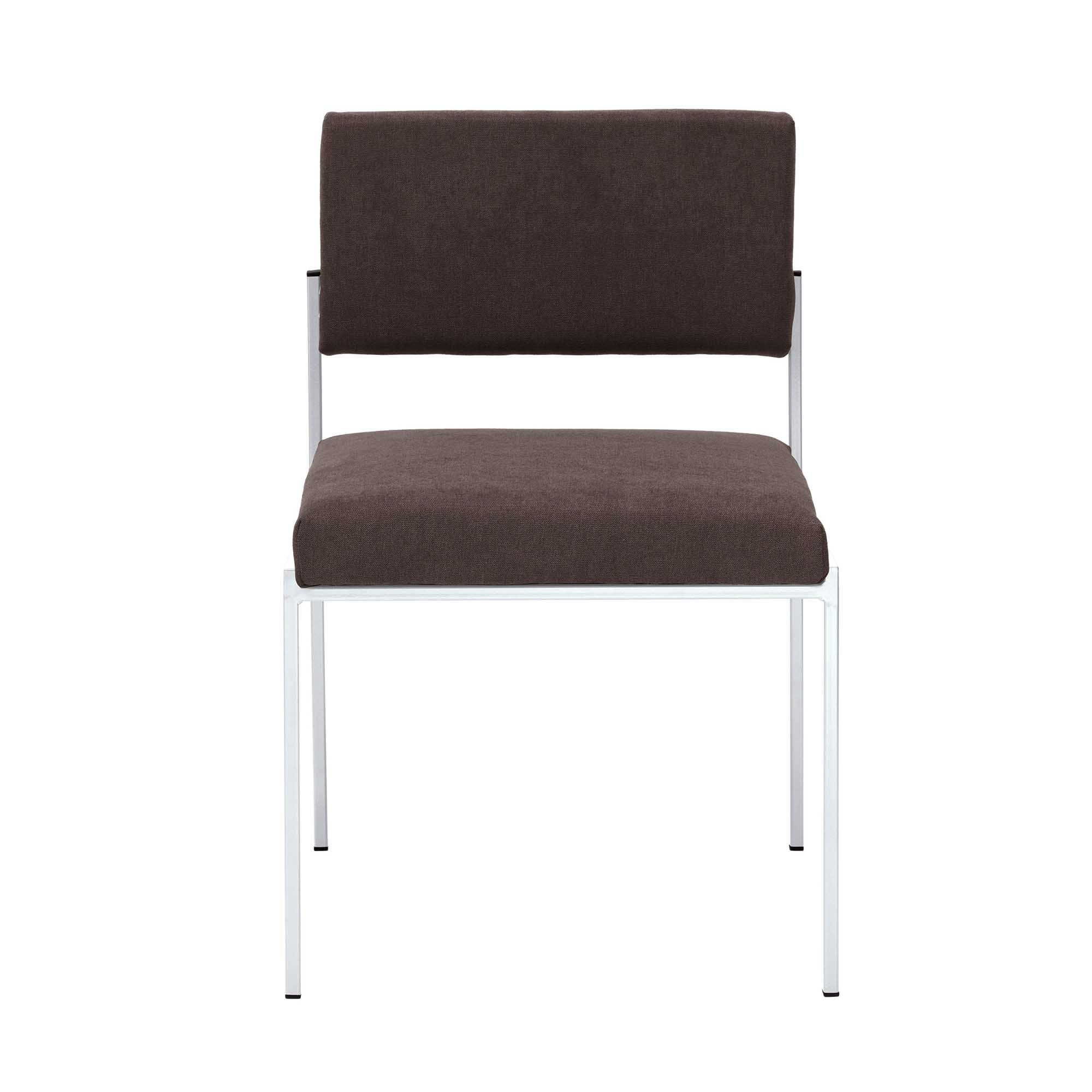  Chair, Powder-Coated Steel Frame brown fabric, white frame, front view