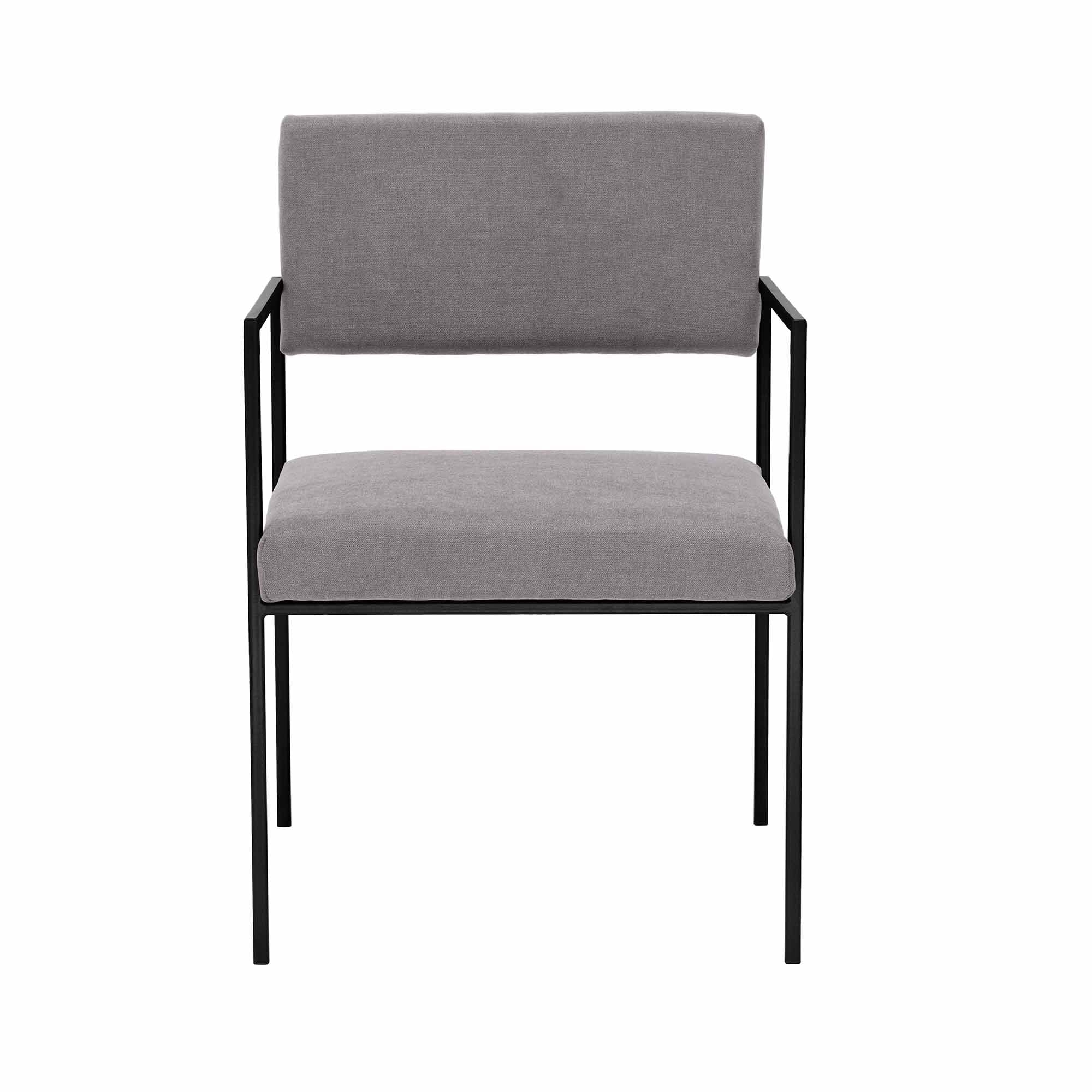CUBE Armchair, Powder-Coated Steel Frame front view grey fabric, black frame