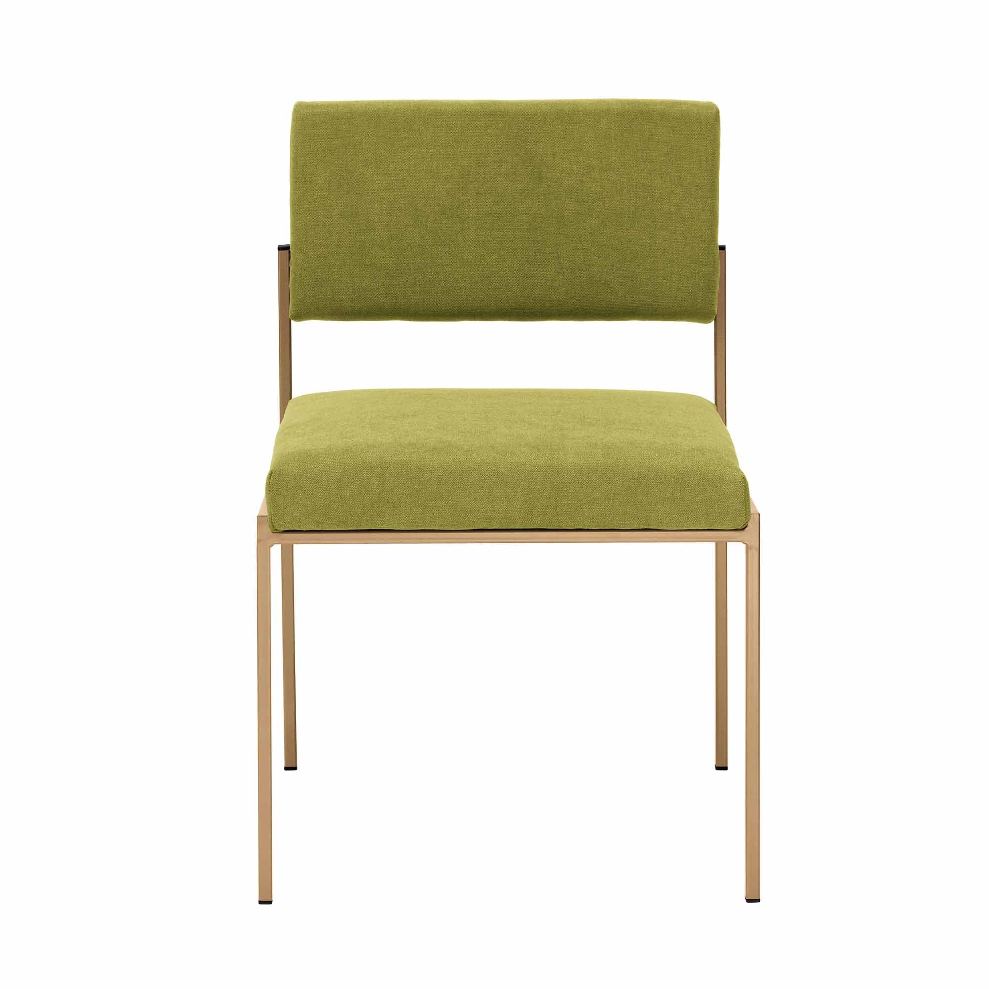  Chair, Powder-Coated Steel Frame, front view green fabric, yellow frame