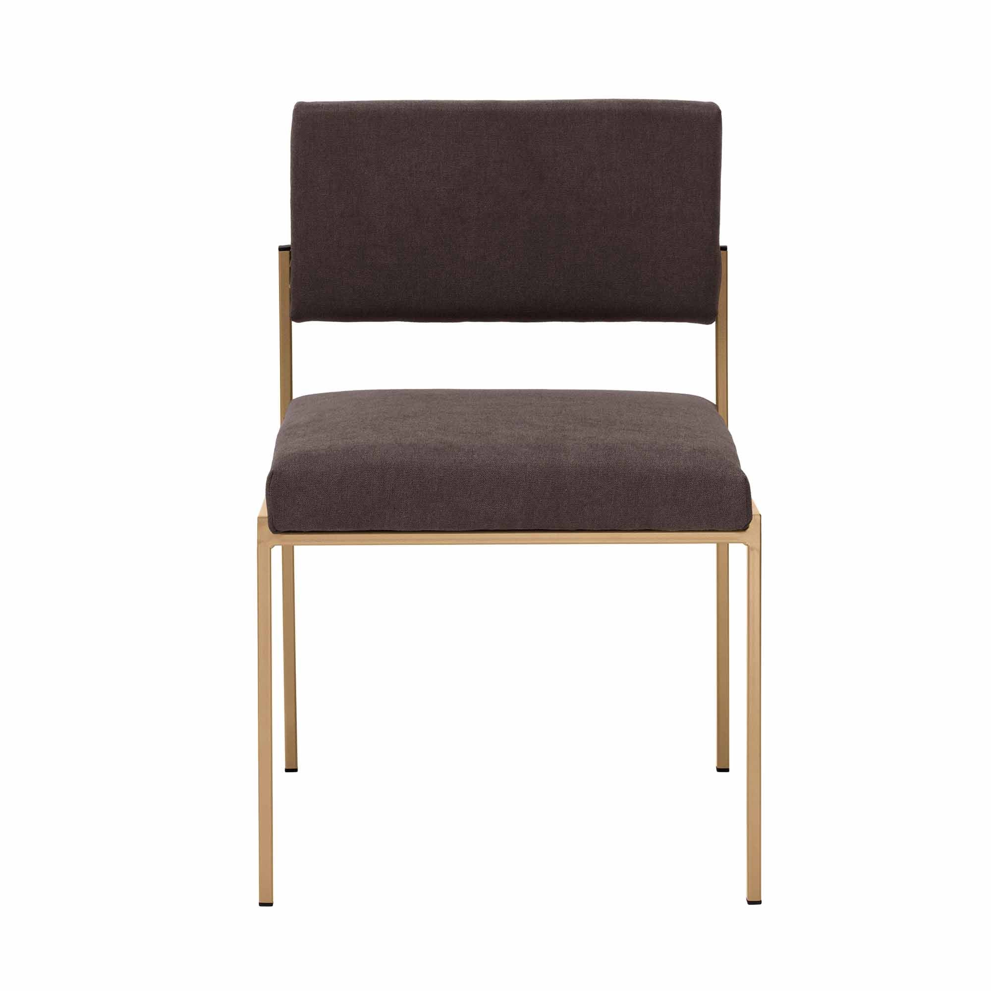  Chair, Powder-Coated Steel Frame, front view, brown fabric, yellow frame