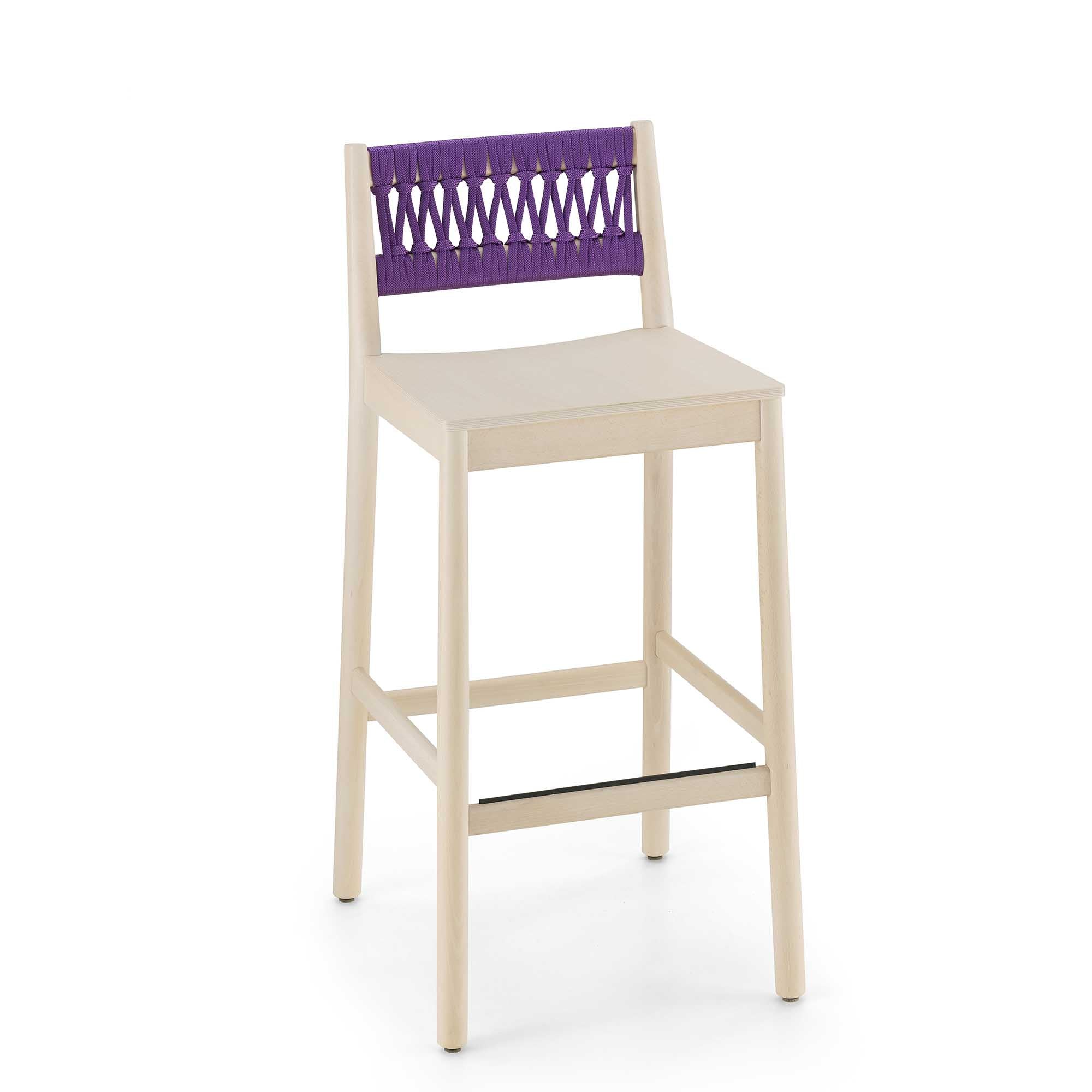 JULIE IN Stool purple backrest, natural frame colour, without padded seat