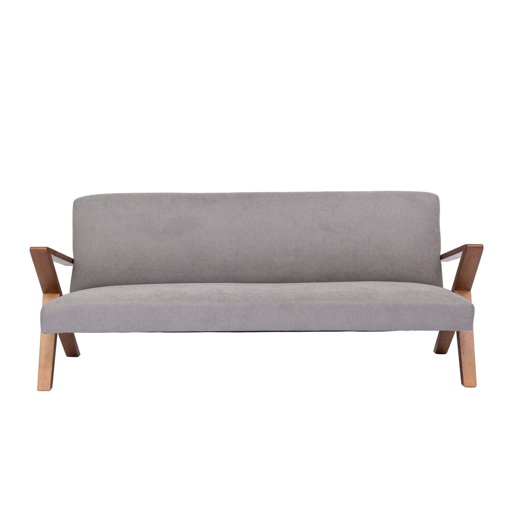  4-seater Sofa Beech Wood Frame, Walnut Colour grey fabric, front view