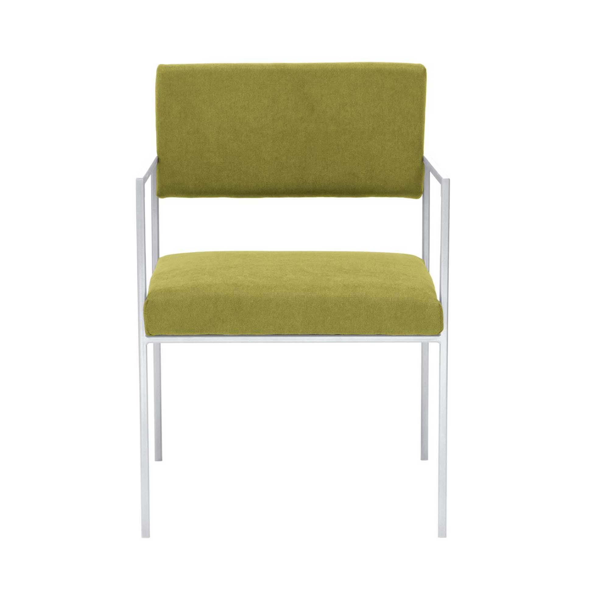 CUBE Armchair, Powder-Coated Steel Frame green fabric, white frame, front view