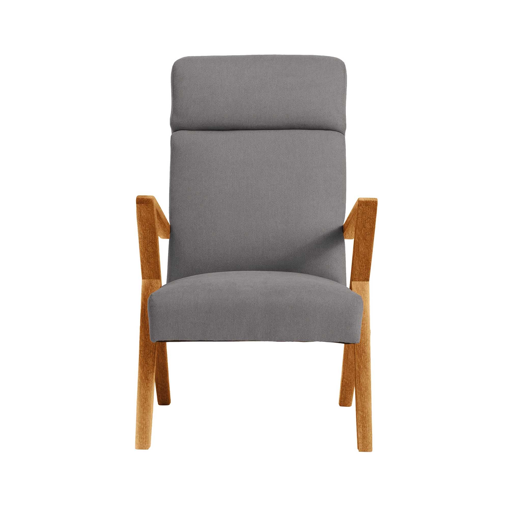 RETROSTAR Lounge Chair, Beech Wood Frame, Oak Colour grey fabric, front view